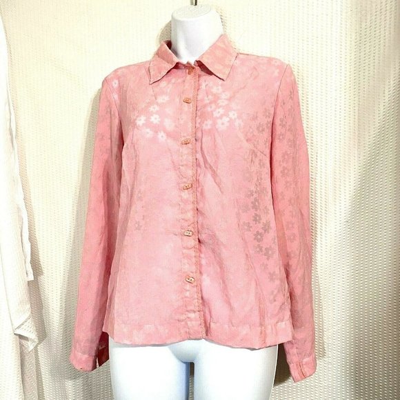 Tops - J.H. Collectible Petite Pink Sheer Floral Top